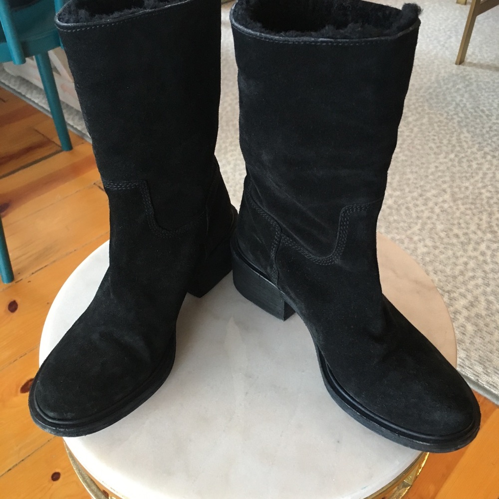 Elyse Walker Black Leather Suede Boots - Picture 2 of 7